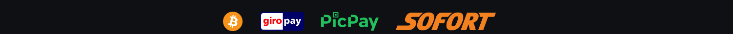 Casino payment methods banner featuring Bitcoin, giropay, PicPay, and Sofort for fast and secure online payments.